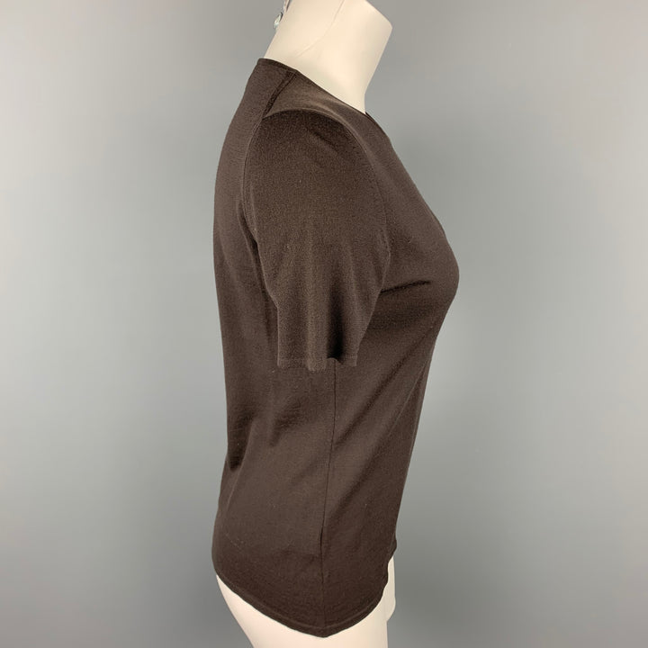 TSE Size M Brown Knitted Wool Short Sleeve Pullover