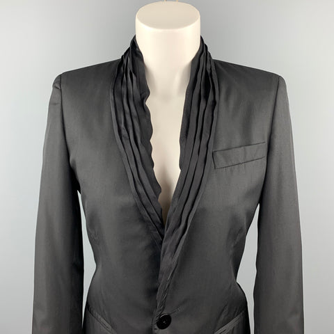 GAULTIER 2 par JEAN PAUL GAULTIER Taille XS Blazer col châle plissé à volants en laine/soie noire