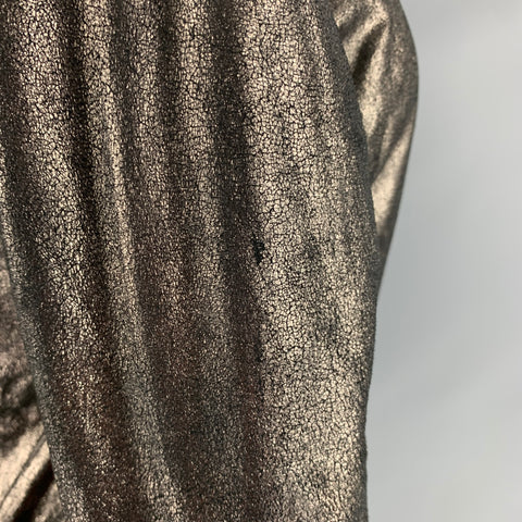 MUUBAA Taille 6 Blouson Bomber en Cuir Argenté Métallisé en Cuir d'Agneau
