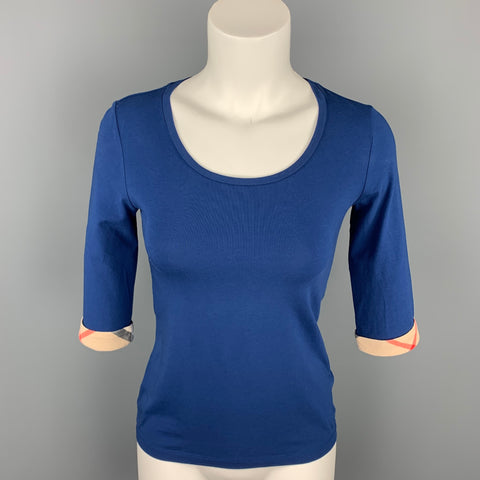 BURBERRY Talla XS Camiseta de mezcla de algodón azul