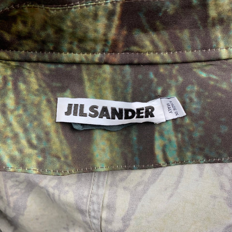 JIL SANDER Size S Olive Print Silk Belted Oversized Coat