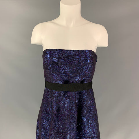 LELA ROSE Size 6 Blue & Black Acrylic Blend Woven Strapless Dress