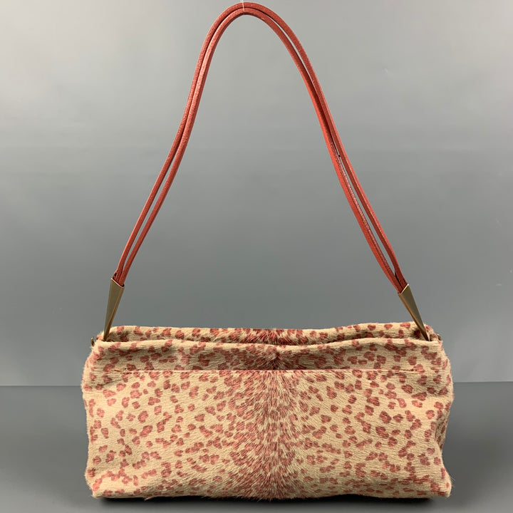 Vintage BOTTEGA ITALIANA rosa crema animal print bolso de pelo de becerro