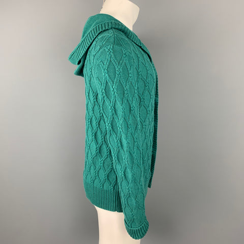 MR TURK Size M Green Knitted Cotton Hooded Cardigan
