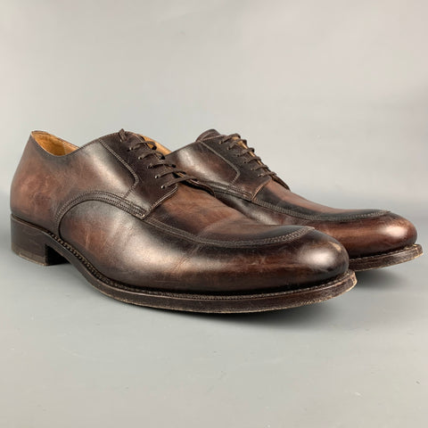 CALZOLERIA HARRIS for BARNEY'S NEW YORK Size 11.5 Brown Burnished Leather Oxford Lace Up Shoes