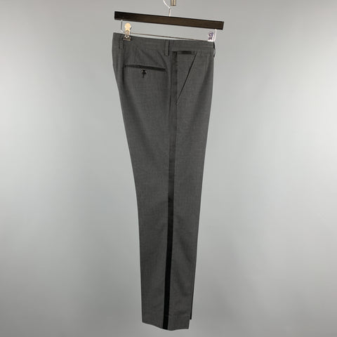 DOLCE & GABBANA Size 32 Charcoal Plaid Cotton Blend Tuxedo Dress Pants