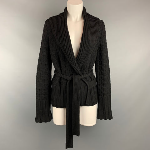 SONIA RYKIEL Taille 2 Cardigan ceinturé en laine texturée tricotée noire / cachemire