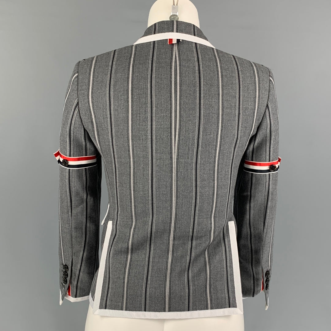 THOM BROWNE Size 2 Gray Charcoal Wool Stripe Cropped Jacket