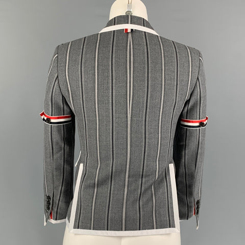 THOM BROWNE Taille 2 Veste courte à rayures en laine gris anthracite