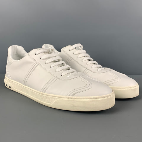 VALENTINO Size 12 White Studded Leather Lace Up Sneakers