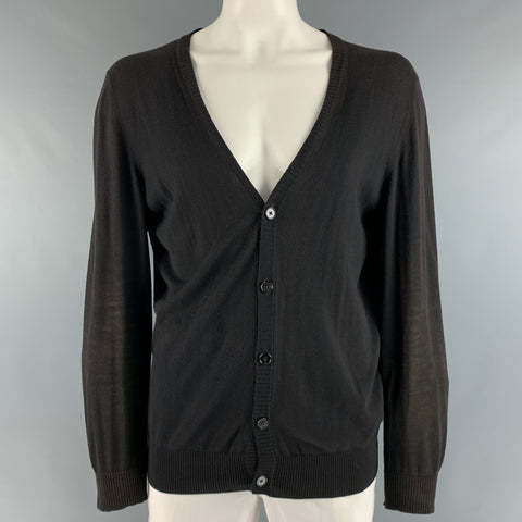 MAISON MARGIELA Size XL Black Distressed Cotton  Wool Buttoned Cardigan