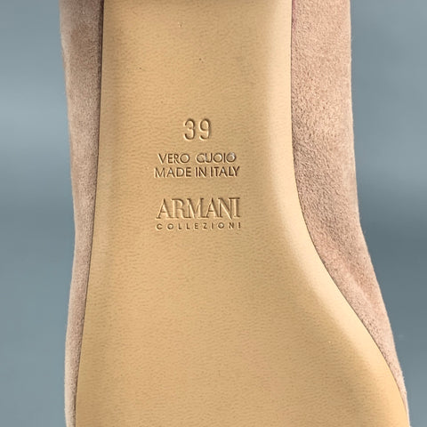 ARMANI COLLEZIONI Size 9 Nude Suede Silk Bow Flats