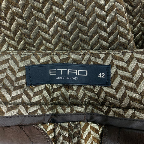 ETRO Size 6 Gold Brown Jacquard Polyester Blend Chevron Cropped Dress Pants