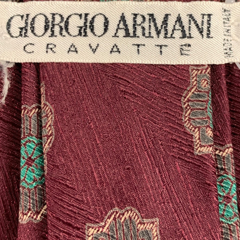 GIORGIO ARMANI Burgundy Green Abstract Floral Silk Tie