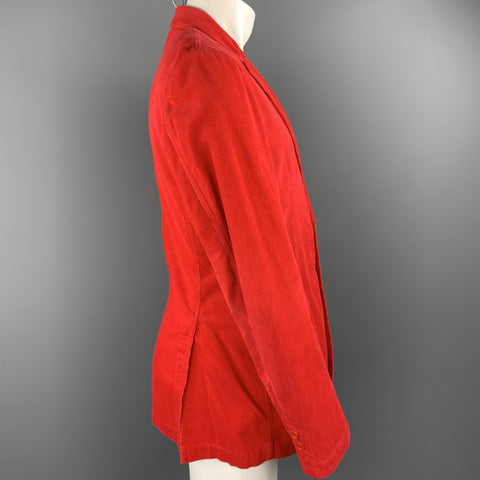 BURBERRY Size 40 Red Corduroy Notch Lapel Sport Coat
