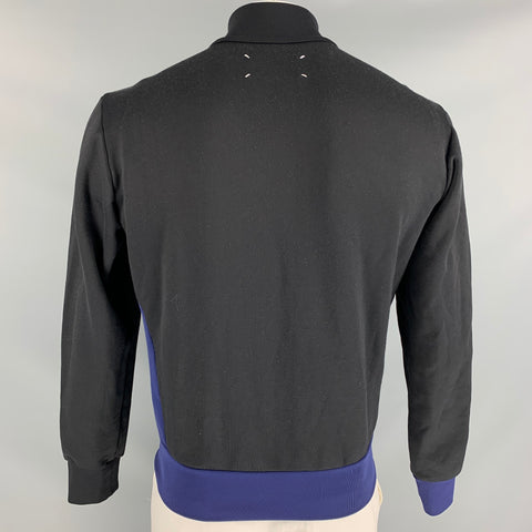 MAISON MARGIELA Size 42 Black & Blue Color Block Cotton / Nylon Zip Up Sweatshirt