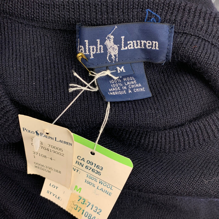 RALPH LAUREN Blue Label Size M Navy Gold Wool Embroidered Epaulettes Pullover