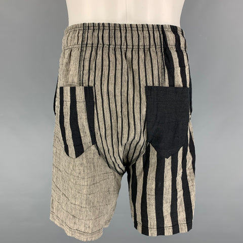 TOM REBL Size 30 Grey Black Stripe Cotton Drop-Crotch Shorts
