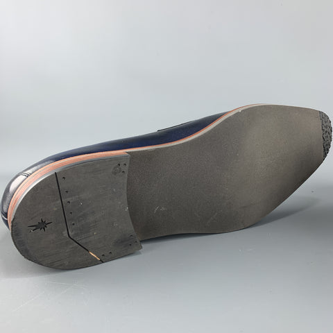 CORTHAY Talla 10.5 Mocasines sin cordones de cuero azul degradado