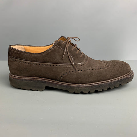 A.TESTONI Size 7.5 Brown Perforated Suede Wingtip Lace Up Shoes