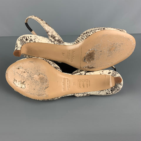 MAX MARA Sandales à bride arrière en peau de serpent beige taupe taille 9