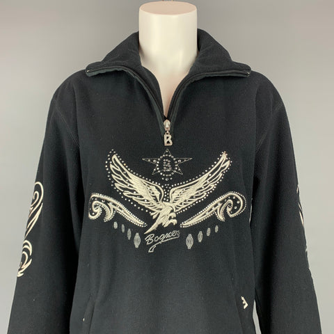 BOGNER Size S Black & Silver Fleece Embroidered Polyester Pullover