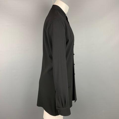 GIORGIO ARMANI Chaqueta camisera con cuello Nehru de lana negra Talla M