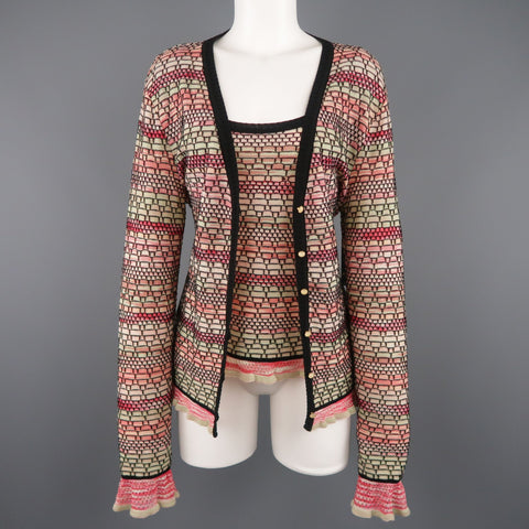 M MISSONI Size 14 Pink Green & Black Wool Blend Shell Vest Top
