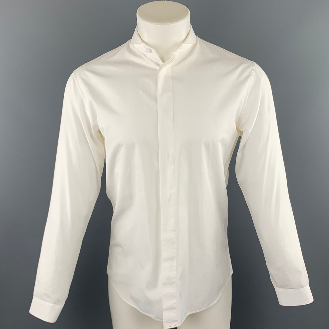 DIOR HOMME Size S White Solid Cotton Button Up Long Sleeve Shirt
