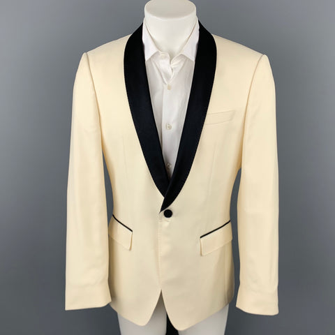 HUGO BOSS Size 40 Beige & Black Wool Shawl Collar Sport Coat