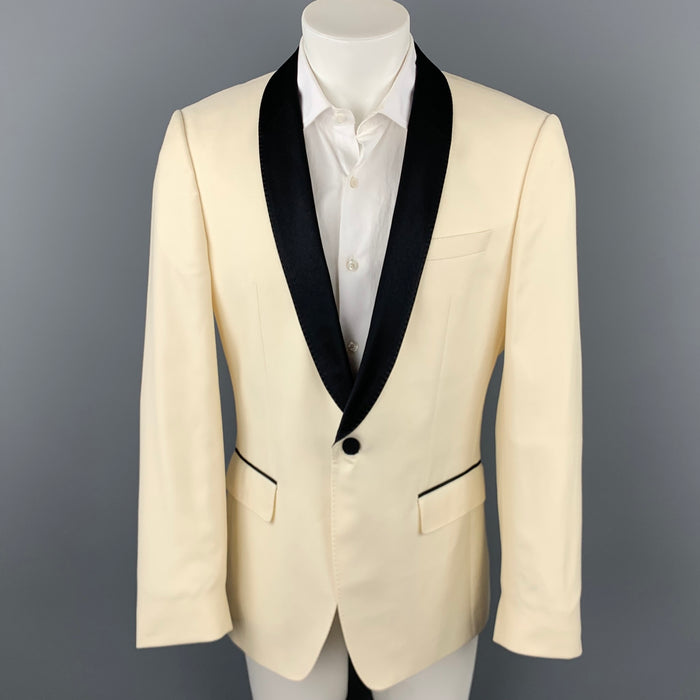 HUGO BOSS Size 40 Beige & Black Wool Shawl Collar Sport Coat