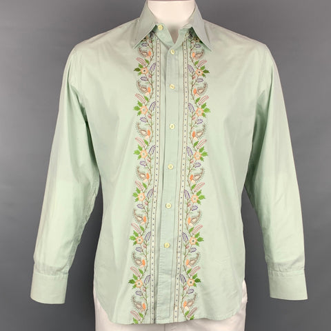 PS by PAUL SMITH Size L Pistachio Embroidery Cotton Button Up Long Sleeve Shirt