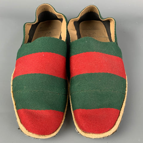 GUCCI Size 10.5 Green Red Stripe Canvas Espadrille Loafers