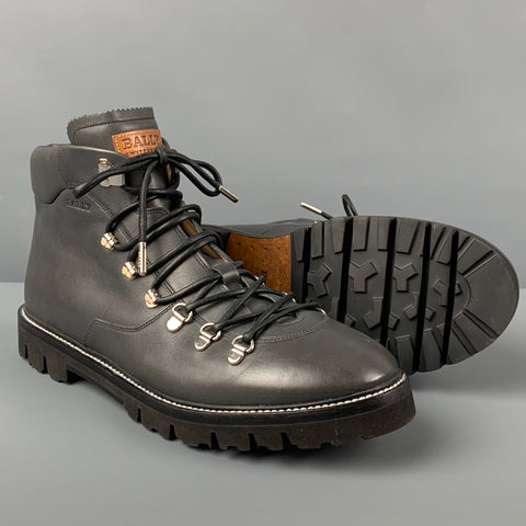 BALLY Size 10 Grey Leather Lace Up Hiking Boots