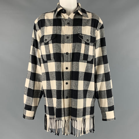 POLO par RALPH LAUREN Taille M Chemise à poches plaquées à carreaux en coton blanc noir