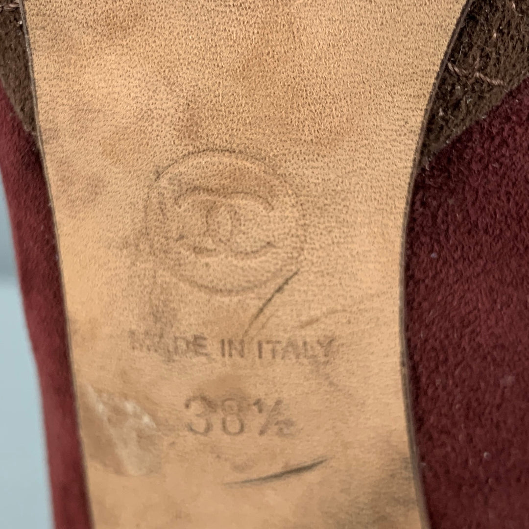 CHANEL Size 7.5 Burgundy Brown Suede Slingback Pumps