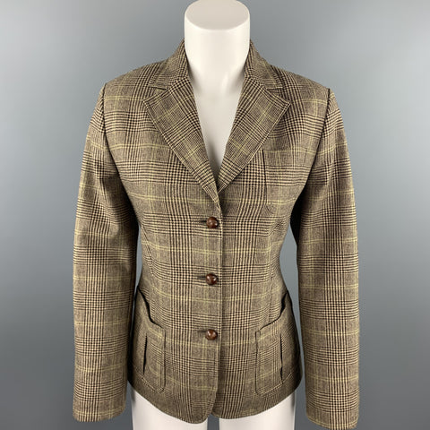 FACONNABLE Size 6 Brown Glen Plaid Wool / Cashmere Notch Lapel Jacket