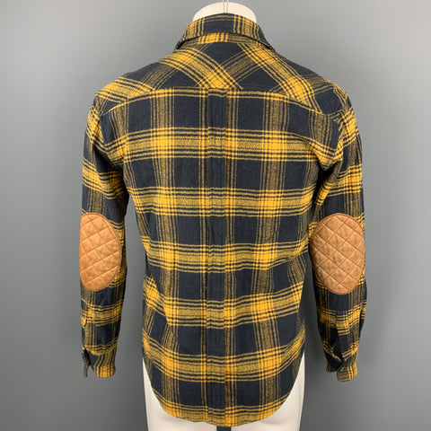 BAND OF OUTSIDERS Size S Navy & Yellow Plaid Cotton Long Sleeve Shirt
