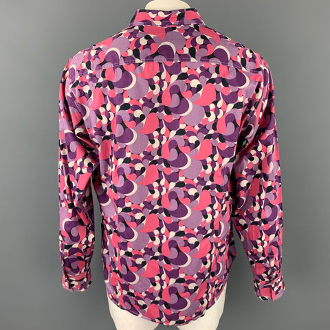 PAUL SMITH Size XXL Purple Print Cotton Button Up Long Sleeve Shirt