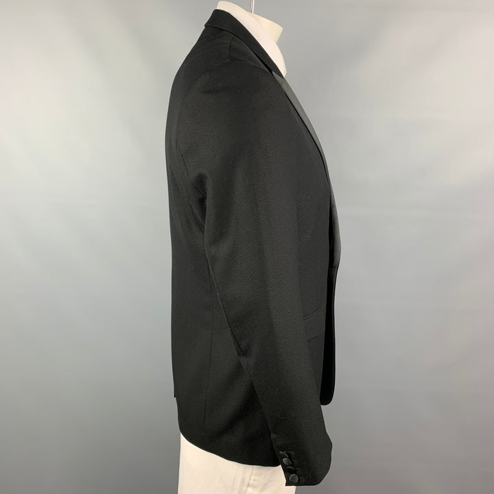 SANDRO Talla 44 Abrigo deportivo de esmoquin de lana negro con solapa de pico