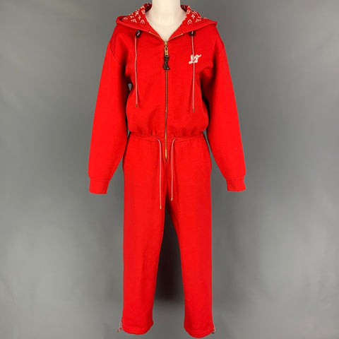 LOUIS VUITTON Size S Red White Viscose Blend Hooded Jumpsuit