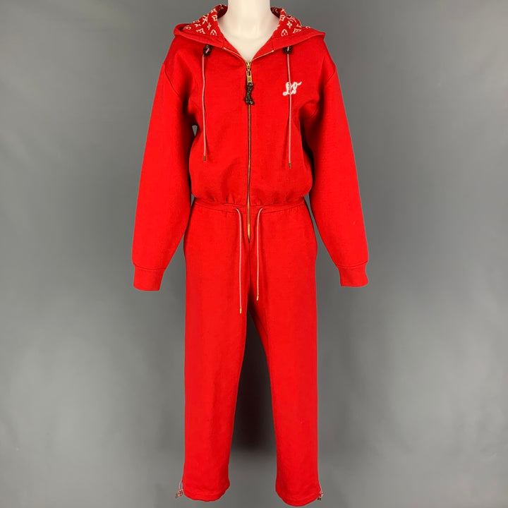 LOUIS VUITTON Size S Red White Viscose Blend Hooded Jumpsuit