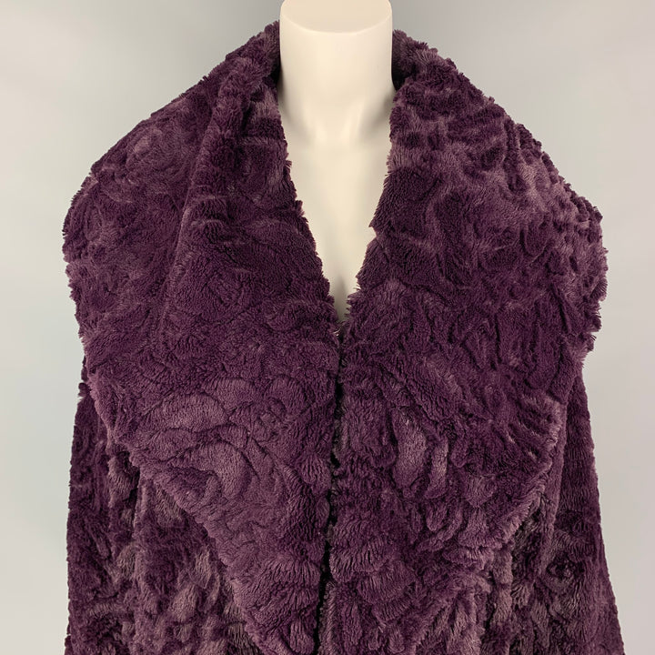 ADRIENNE LANDAU Size M Purple Textured Polyester Shawl Collar Coat