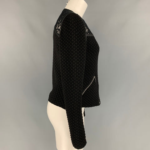 REBECCA TAYLOR Size 6 Black Acrylic Blend Mixed Fabrics Jacket
