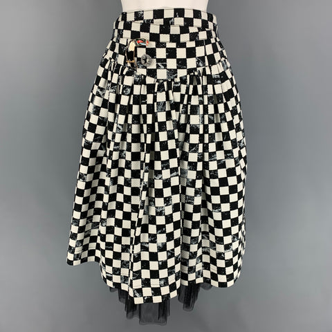 MARC JACOBS Falda larga circular a cuadros de mezcla de algodón blanco y negro talla 2