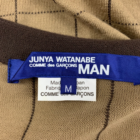JUNYA WATANABE Size M Khaki Brown Window Pane Cotton V-Neck Cardigan