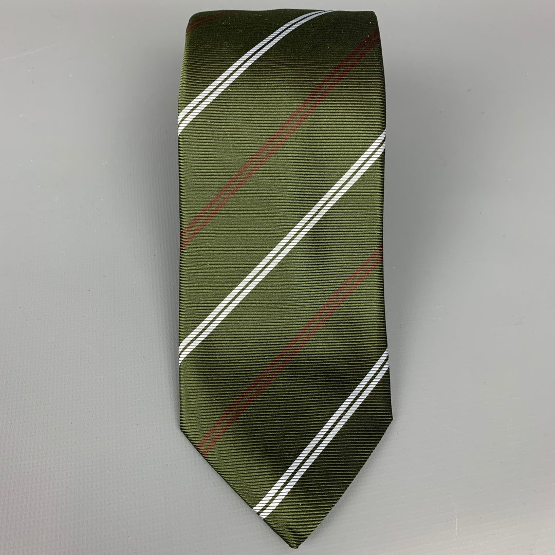 ERMENEGILDO ZEGNA Green & Red Stripe Silk Tie