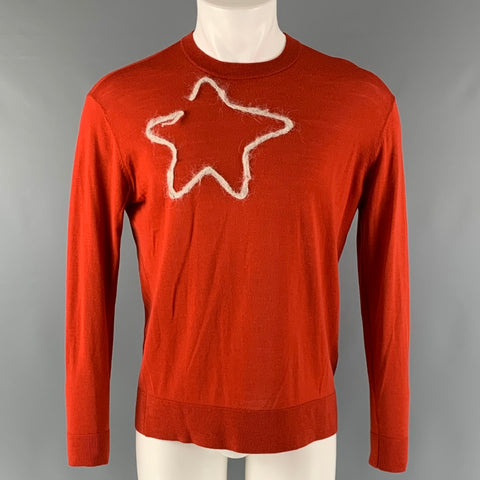 ACNE STUDIOS Size XS Orange Cream Stars Merino Wool Crew-Neck Pullover