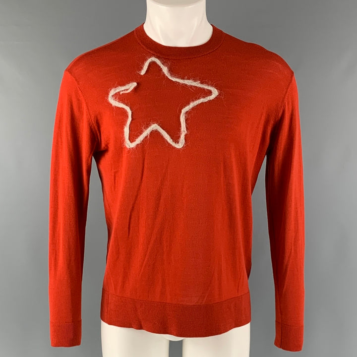 ACNE STUDIOS Size XS Orange Cream Stars Merino Wool Crew-Neck Pullover