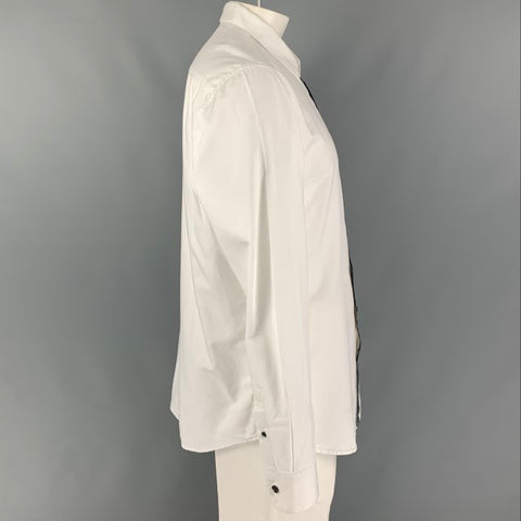 ARMANI COLLEZIONI Talla XXL Camisa de manga larga con botones de algodón gris blanco liso